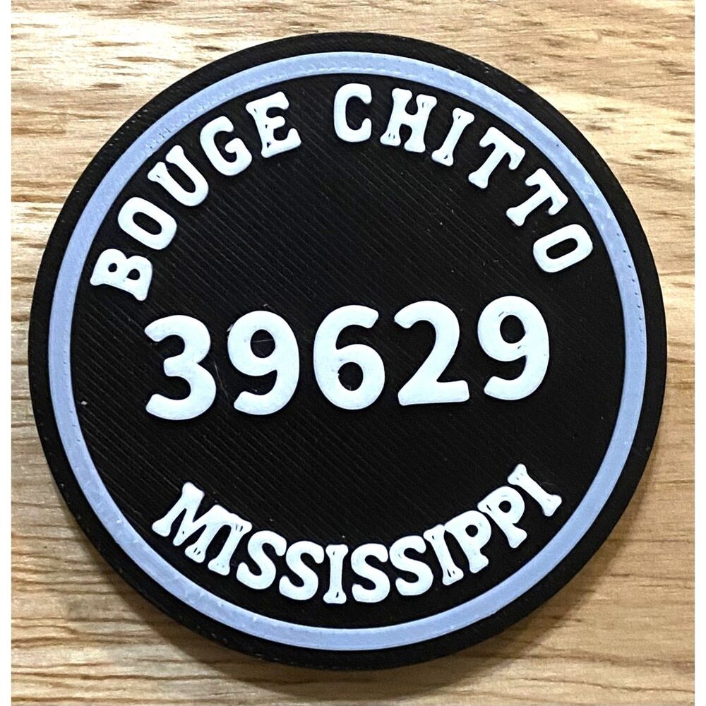 2-3/8" Zip Code Magnet - 39629 Bouge Chitto, MS - White over Black - M3011-0108